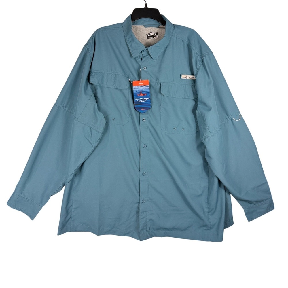 Habit Mens Coastal Villa LS River Shirt Bluestone Blue Size 2XL TS10614 UPF NWT